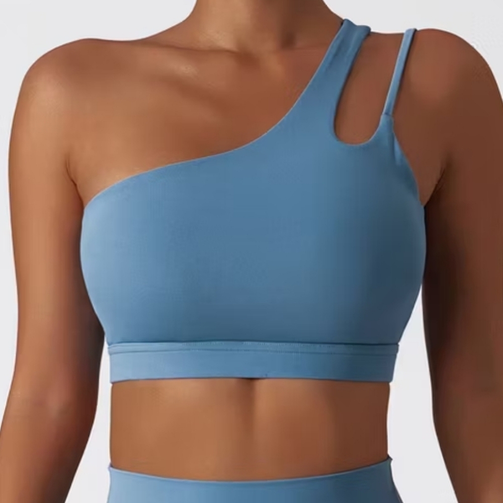 Tuba Sky Blue One Shoulder Assymetrical Cut Out Sports Yoga Bra, Sz 8